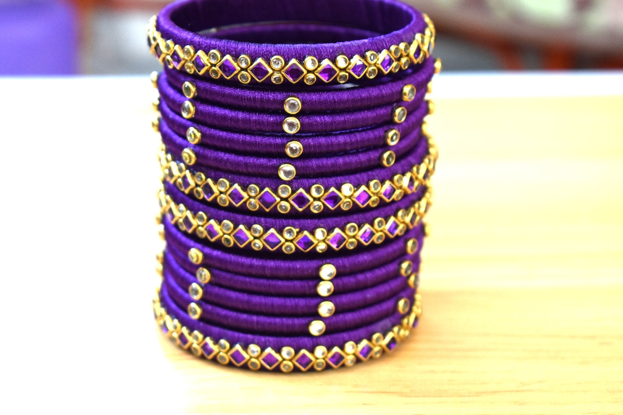 Silk thread bangles, purple,set of 12 - Nishkarsh the royal radiance