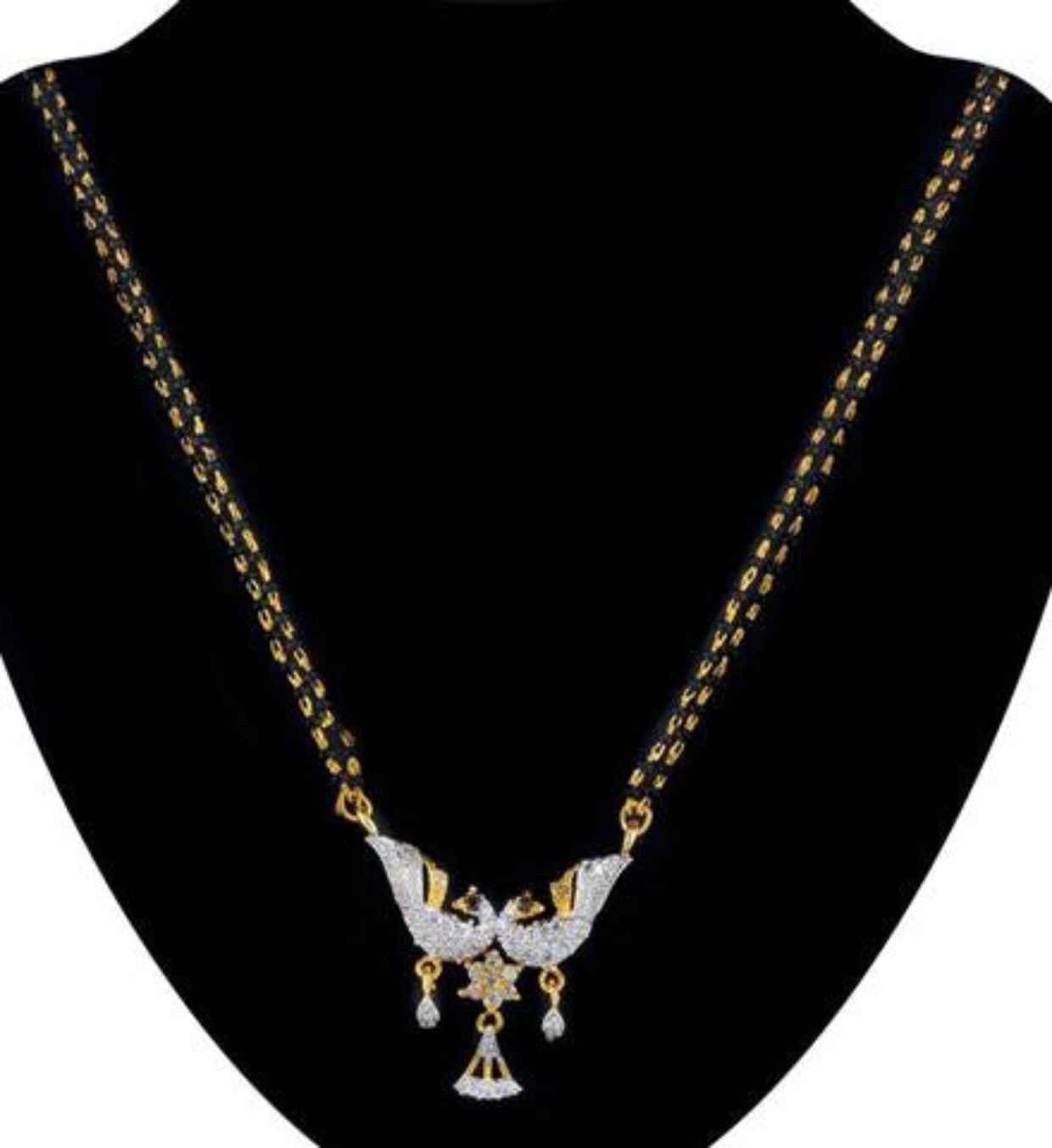 White American Diamond Peacock Design Mangalsutra - Nishkarsh the royal radiance