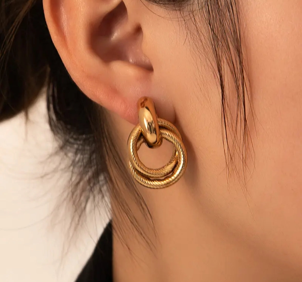 Gold plated geometric multiple circles stainless steel studs - Nishkarsh the royal radiance