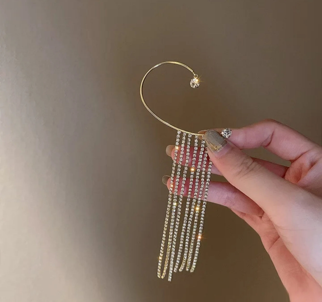 Long rhinestone chain C shaped cuff earrings - Nishkarsh the royal radiance