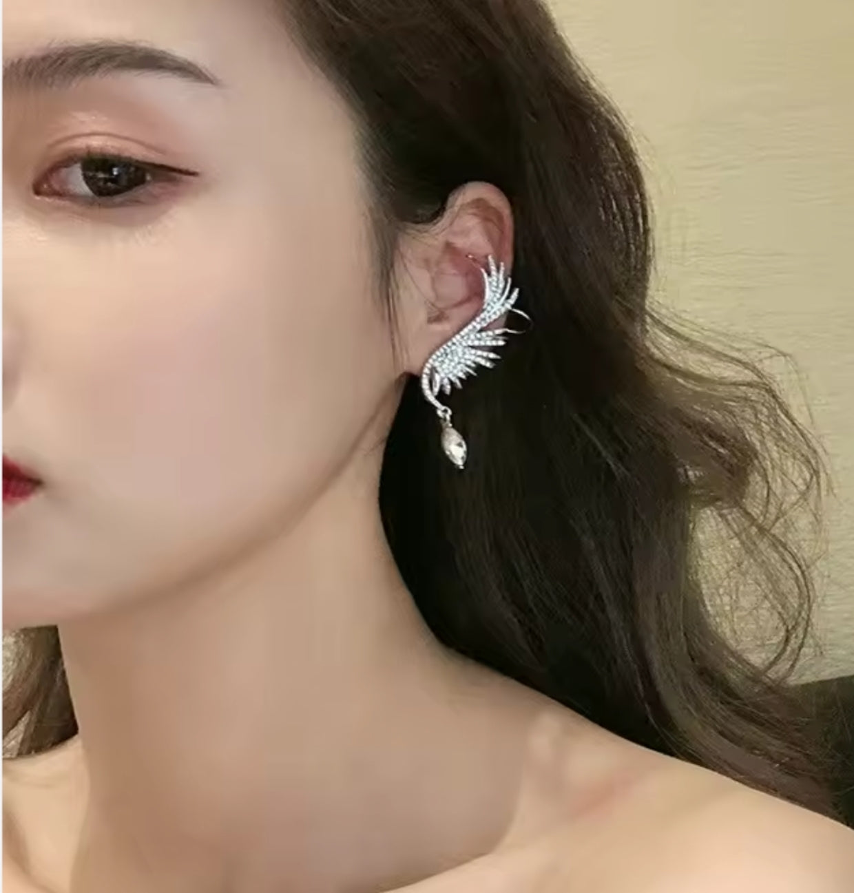 Angel wings micro rhinestone earrings cuffs - Nishkarsh the royal radiance