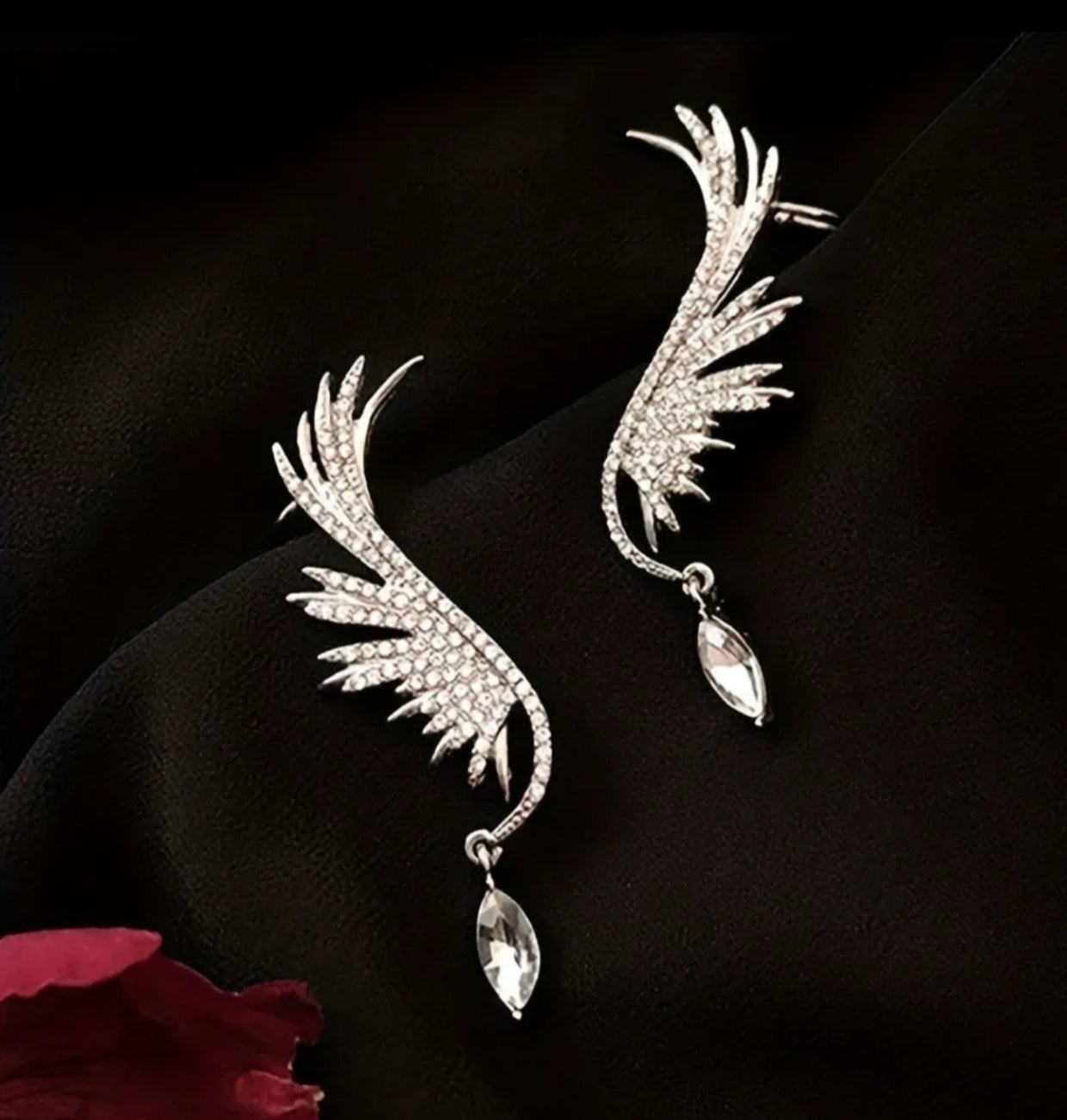 Angel wings micro rhinestone earrings cuffs - Nishkarsh the royal radiance