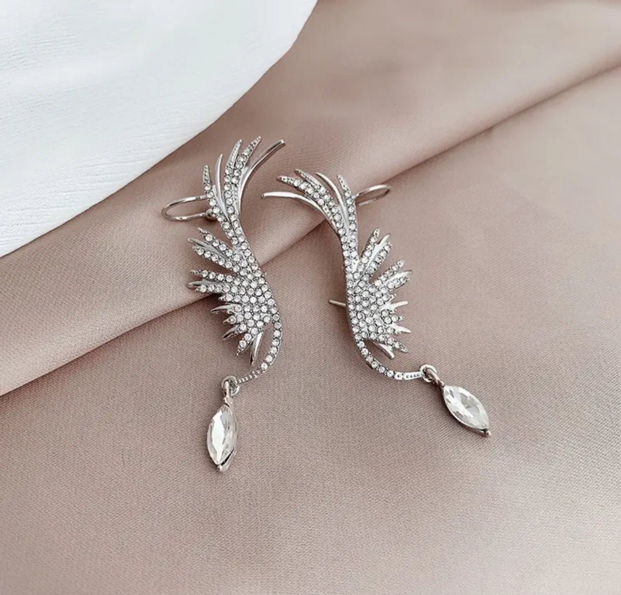 Angel wings micro rhinestone earrings cuffs - Nishkarsh the royal radiance