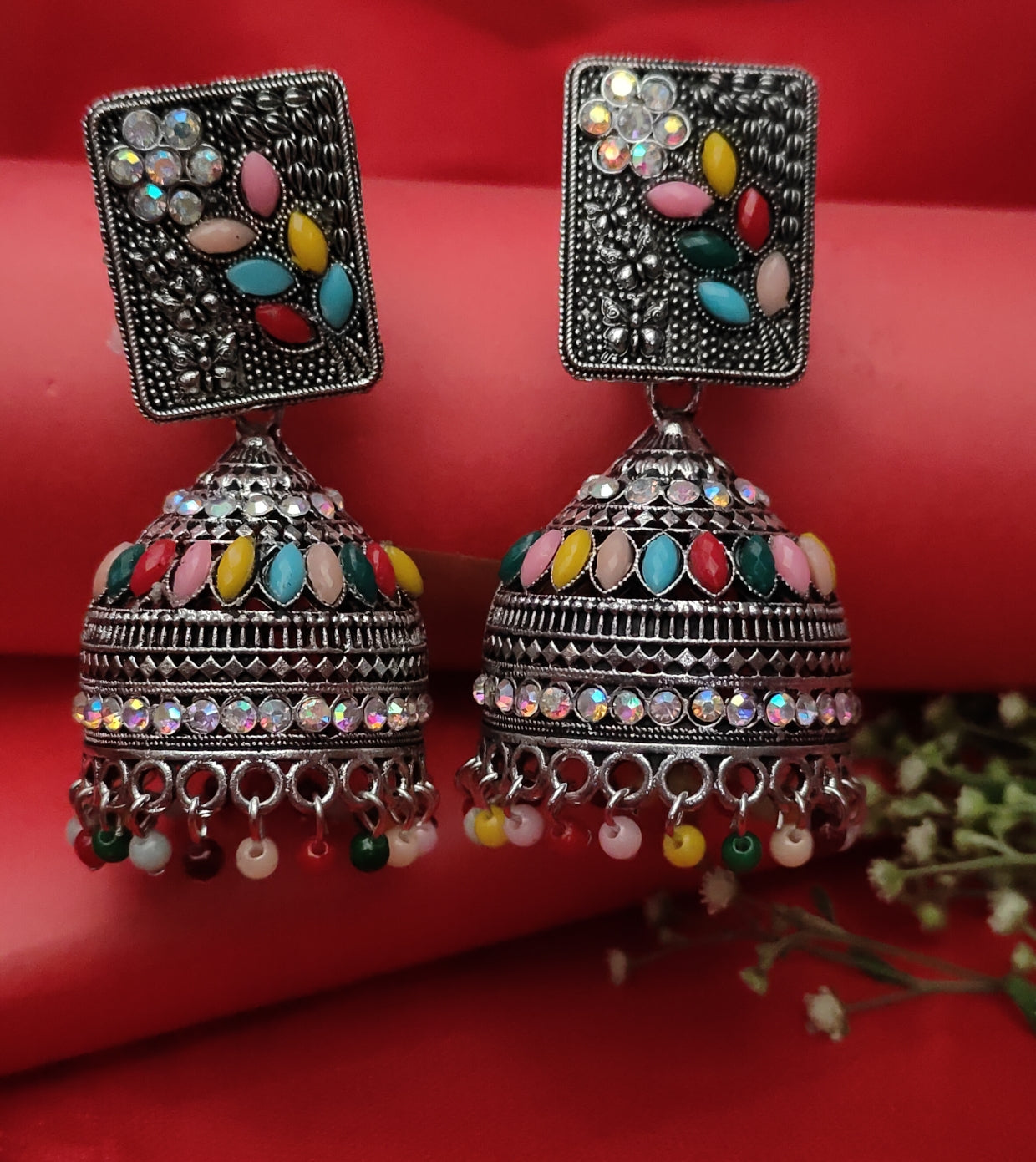 Oxidised silver jhumkas,1 pair - Nishkarsh the royal radiance