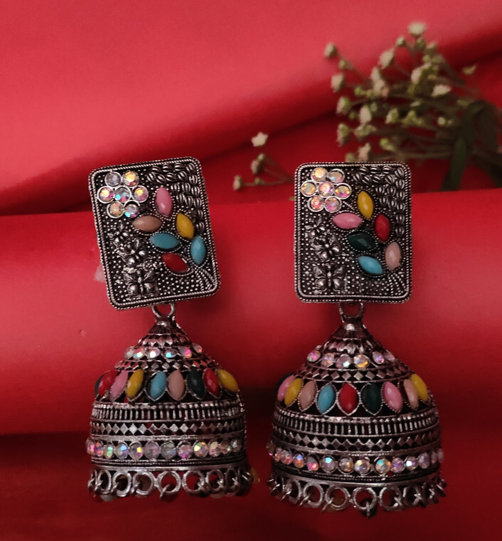 Oxidised silver jhumkas,1 pair - Nishkarsh the royal radiance