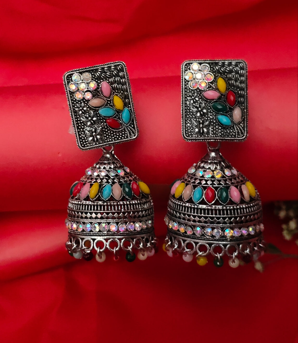 Oxidised silver jhumkas,1 pair - Nishkarsh the royal radiance