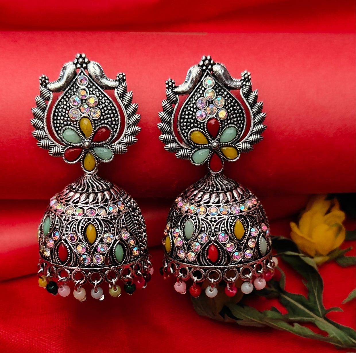 Oxidised silver jhumkas ,1 pair - Nishkarsh the royal radiance