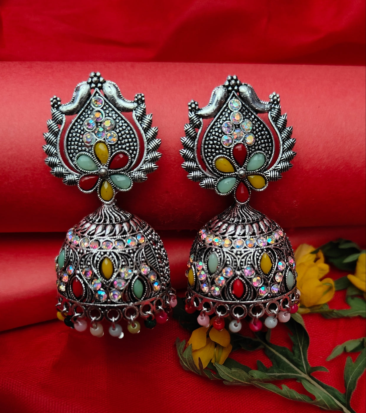 Oxidised silver jhumkas ,1 pair - Nishkarsh the royal radiance