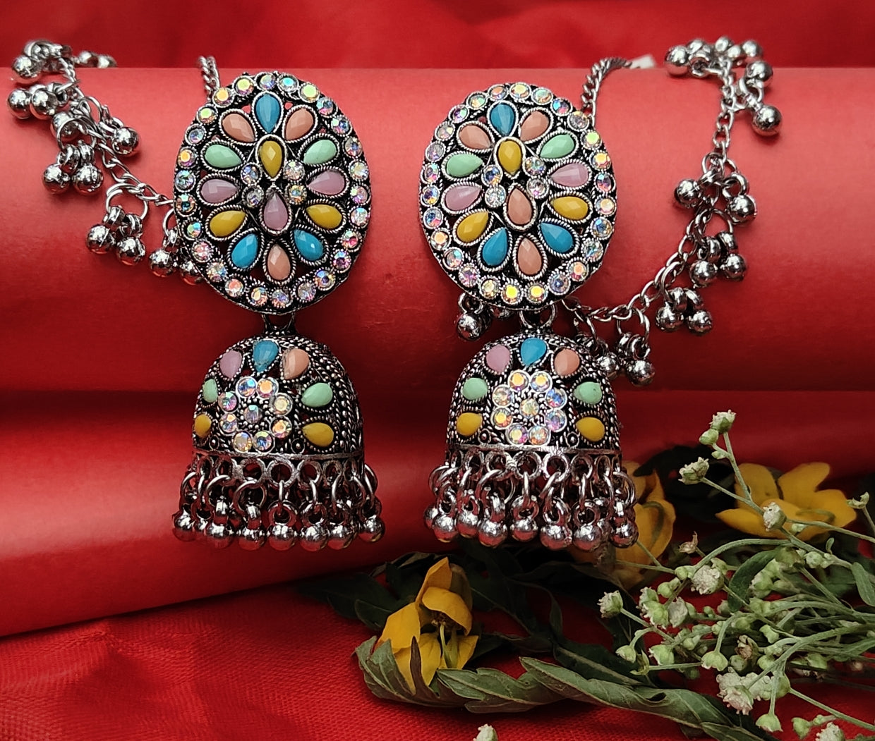 Oxidised silver jhumkas, 1 pair - Nishkarsh the royal radiance