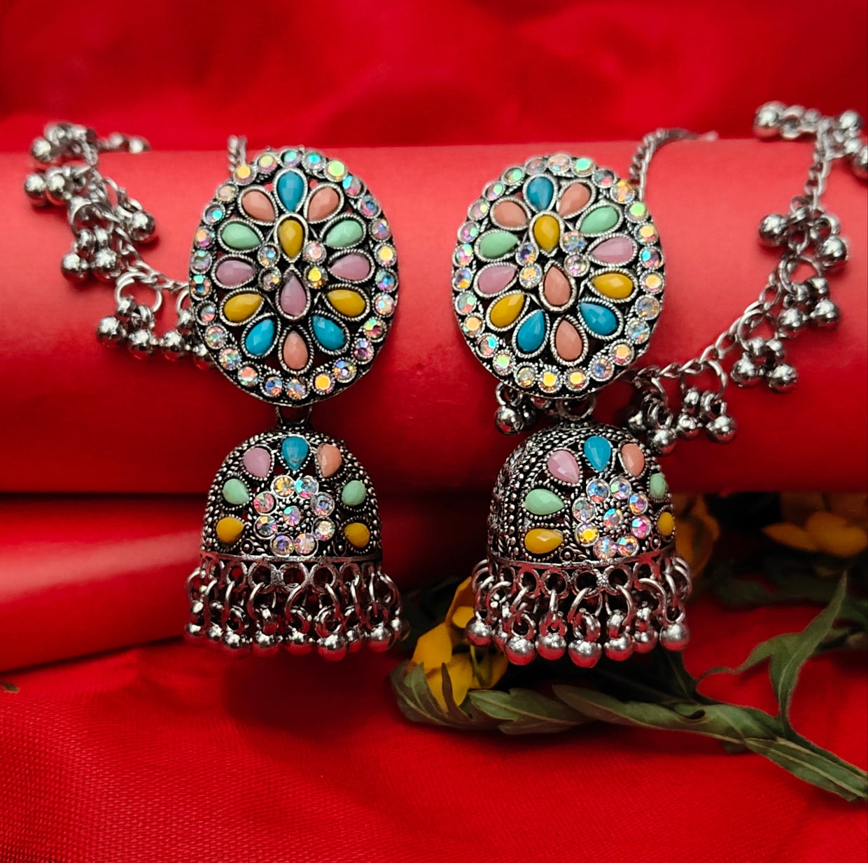 Oxidised silver jhumkas, 1 pair - Nishkarsh the royal radiance