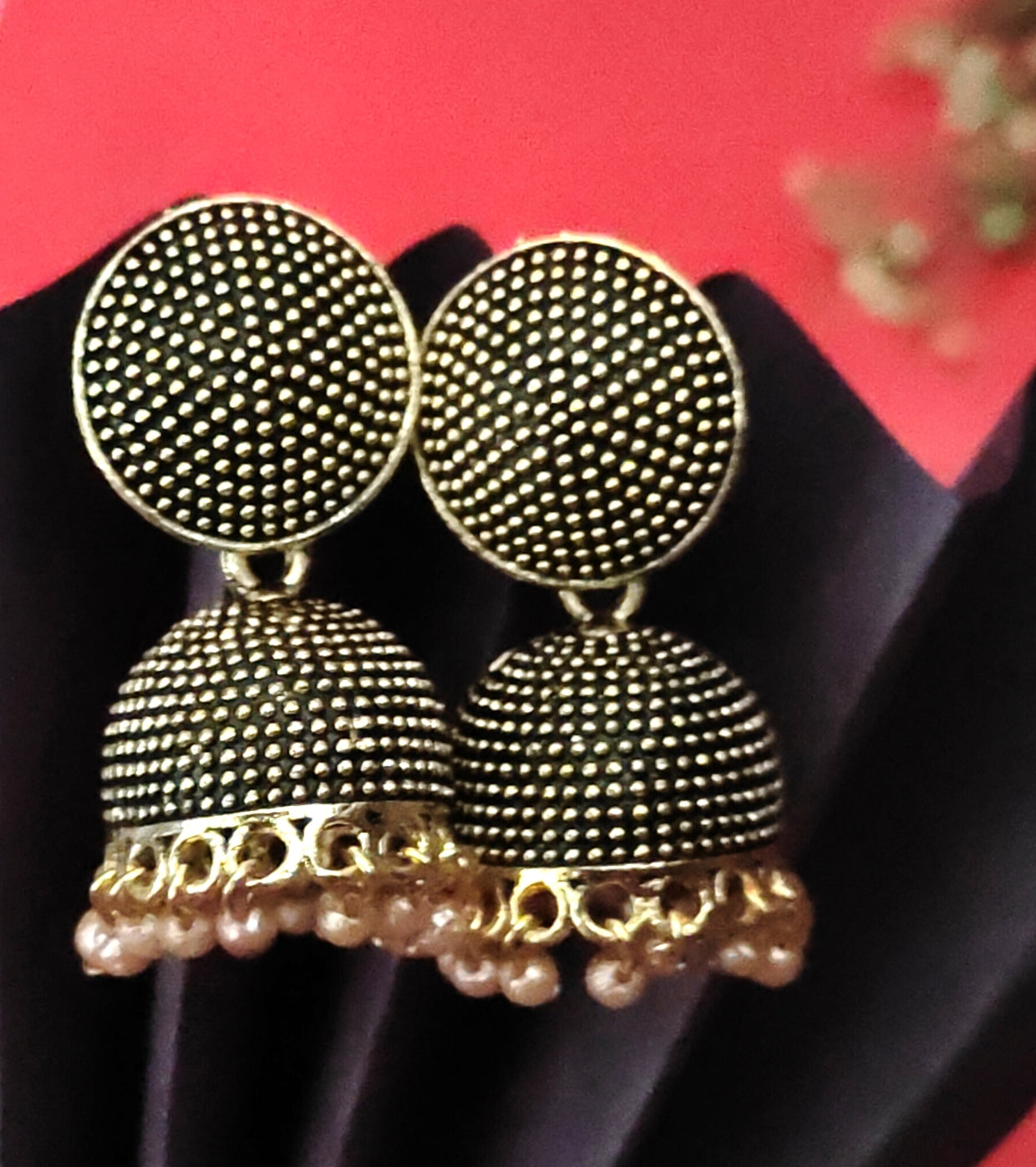 Oxidised gold jhumkas with maangtika,1 pair - Nishkarsh the royal radiance