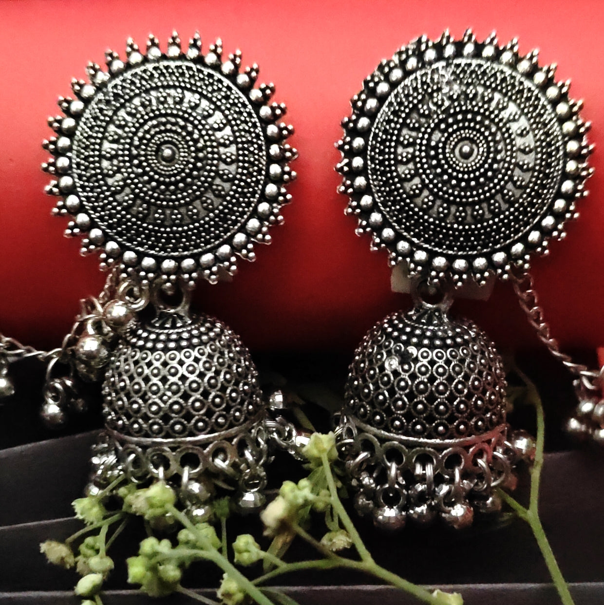 Oxidised silver jhumkas, 1 pair - Nishkarsh the royal radiance