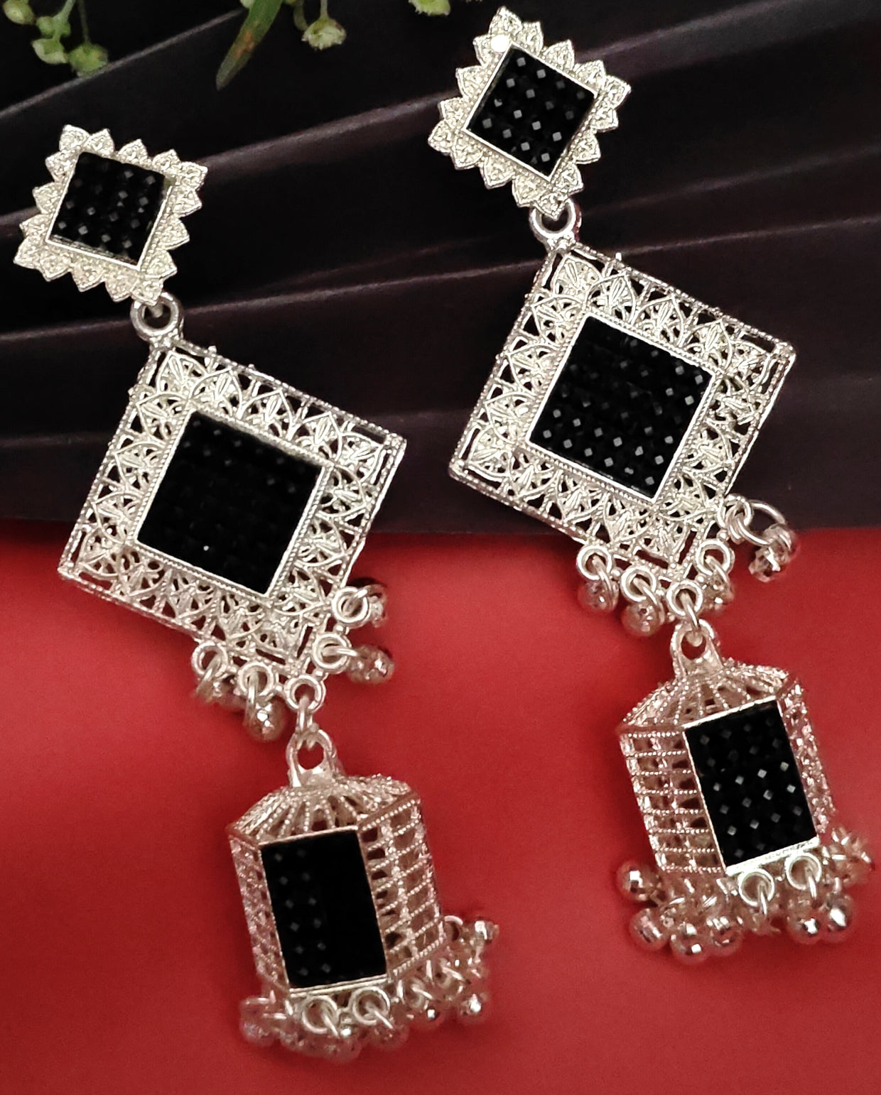 Oxidised silver earrings - Nishkarsh the royal radiance