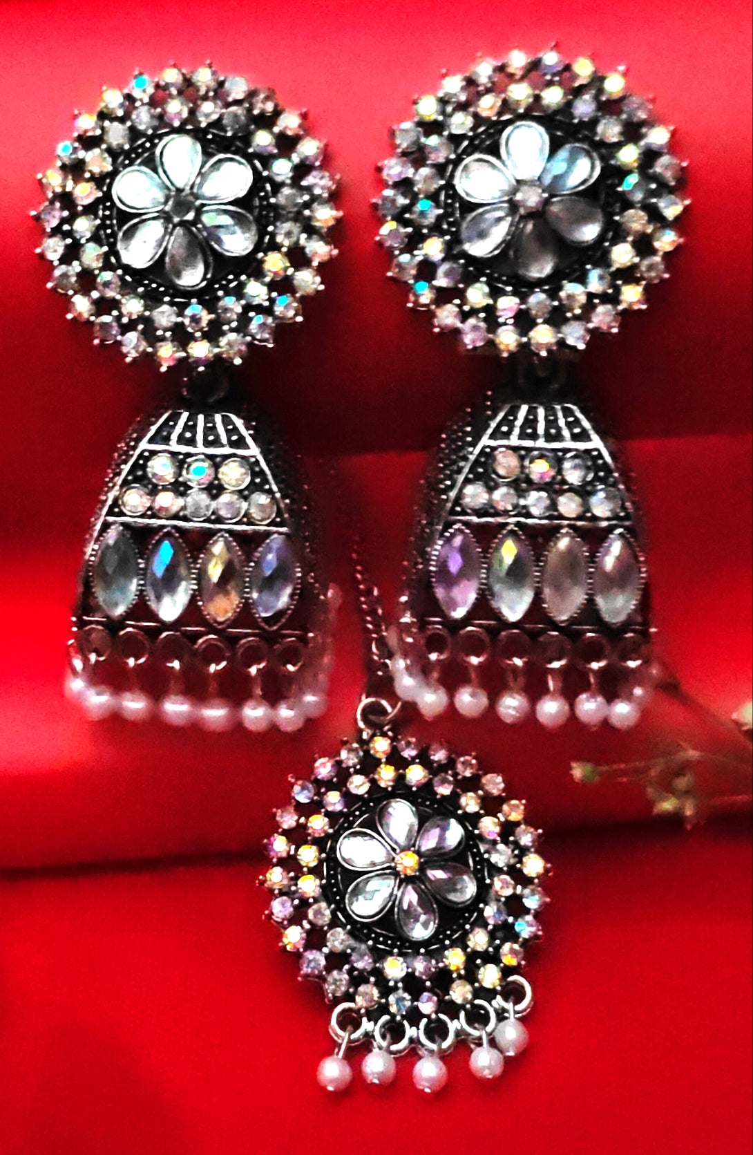 Oxidised silver jhumkas with maangtika - Nishkarsh the royal radiance