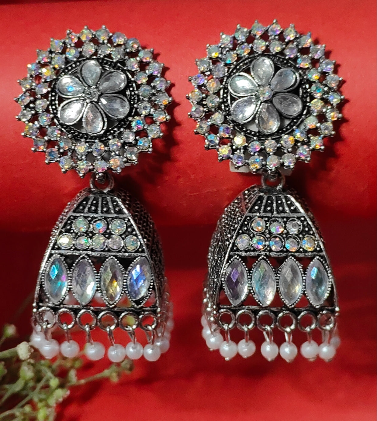 Oxidised silver jhumkas with maangtika - Nishkarsh the royal radiance