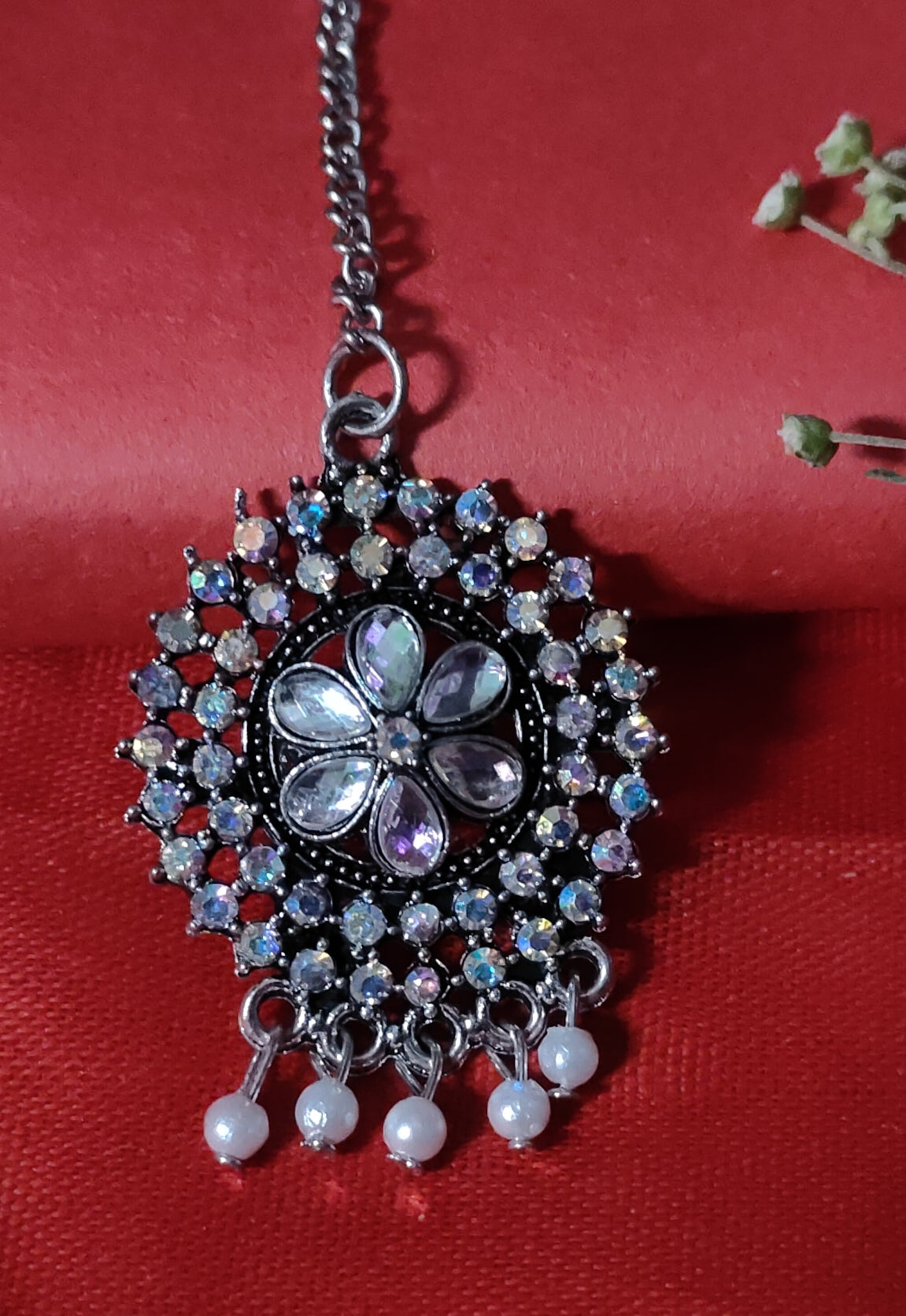 Oxidised silver jhumkas with maangtika - Nishkarsh the royal radiance