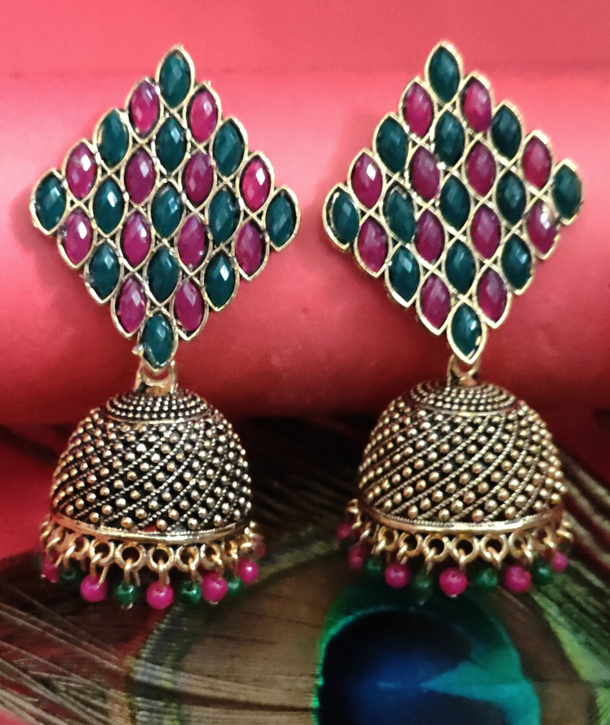 Oxidised gold jhumkas,1 pair - Nishkarsh the royal radiance