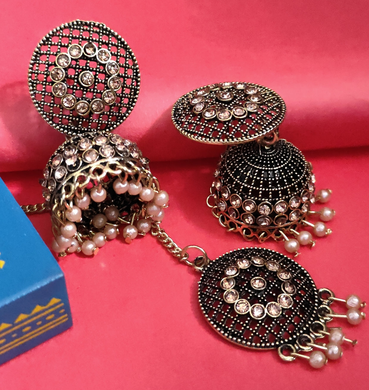 Oxidised gold jhumkas with maangtika - Nishkarsh the royal radiance