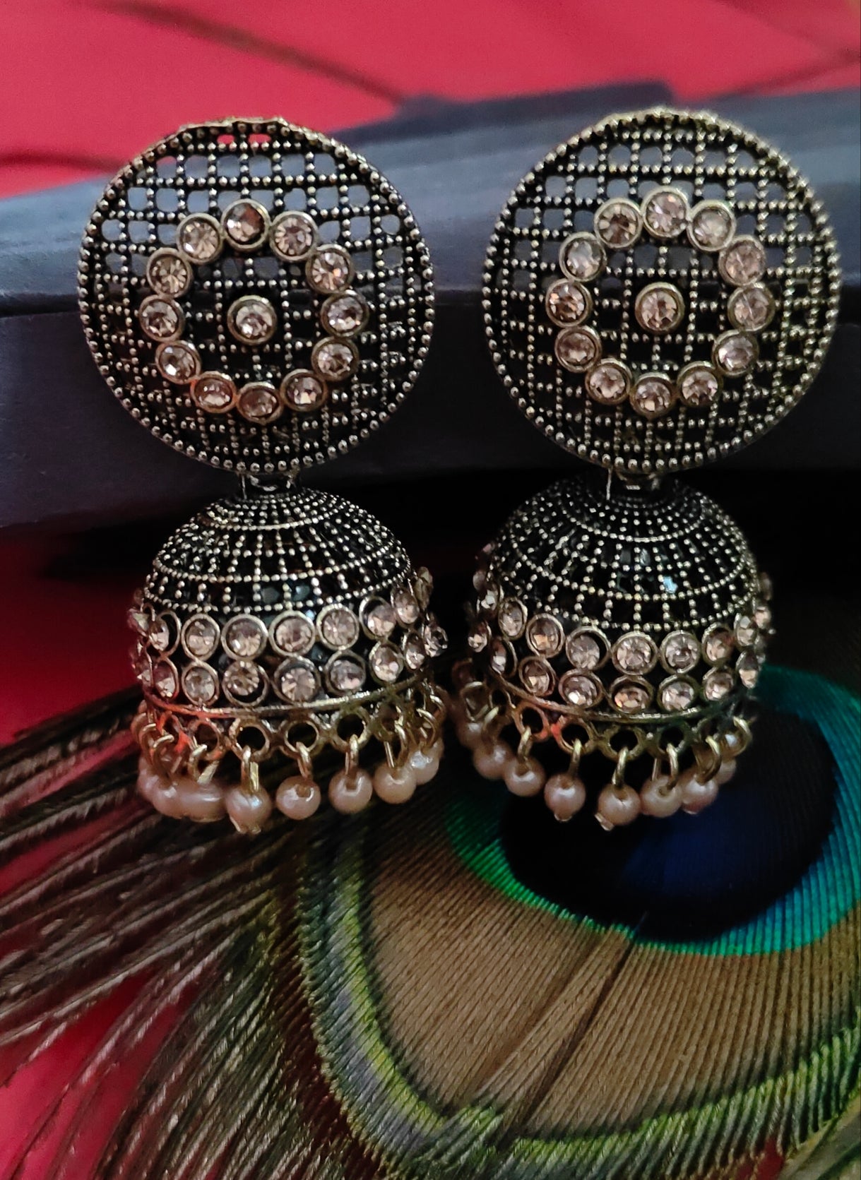 Oxidised gold jhumkas with maangtika - Nishkarsh the royal radiance
