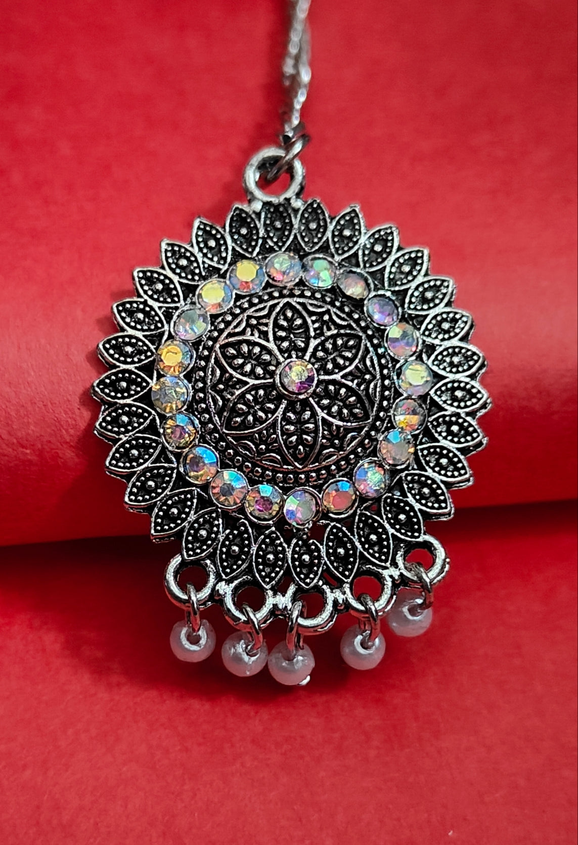 Oxidised silver jhumkas with maangtika - Nishkarsh the royal radiance
