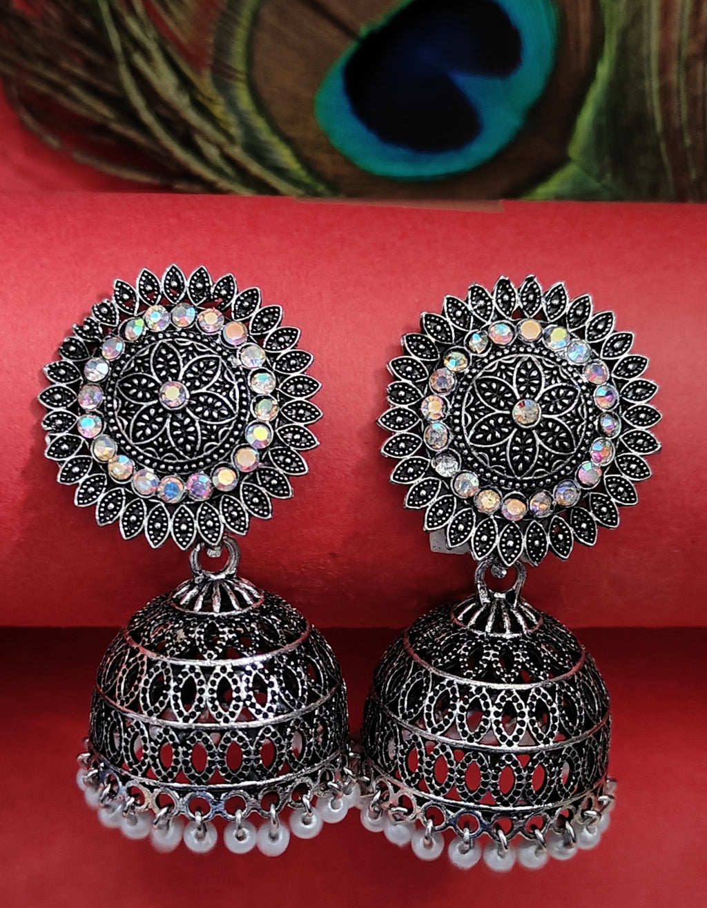 Oxidised silver jhumkas with maangtika - Nishkarsh the royal radiance