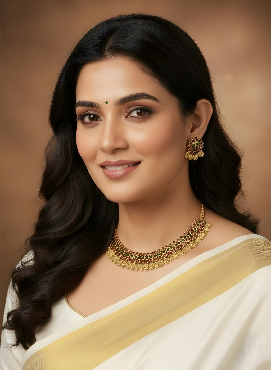 Handmade kemp ruby emerald stone lakshmi kasumalai nagas necklace set with studs - Nishkarsh the royal radiance