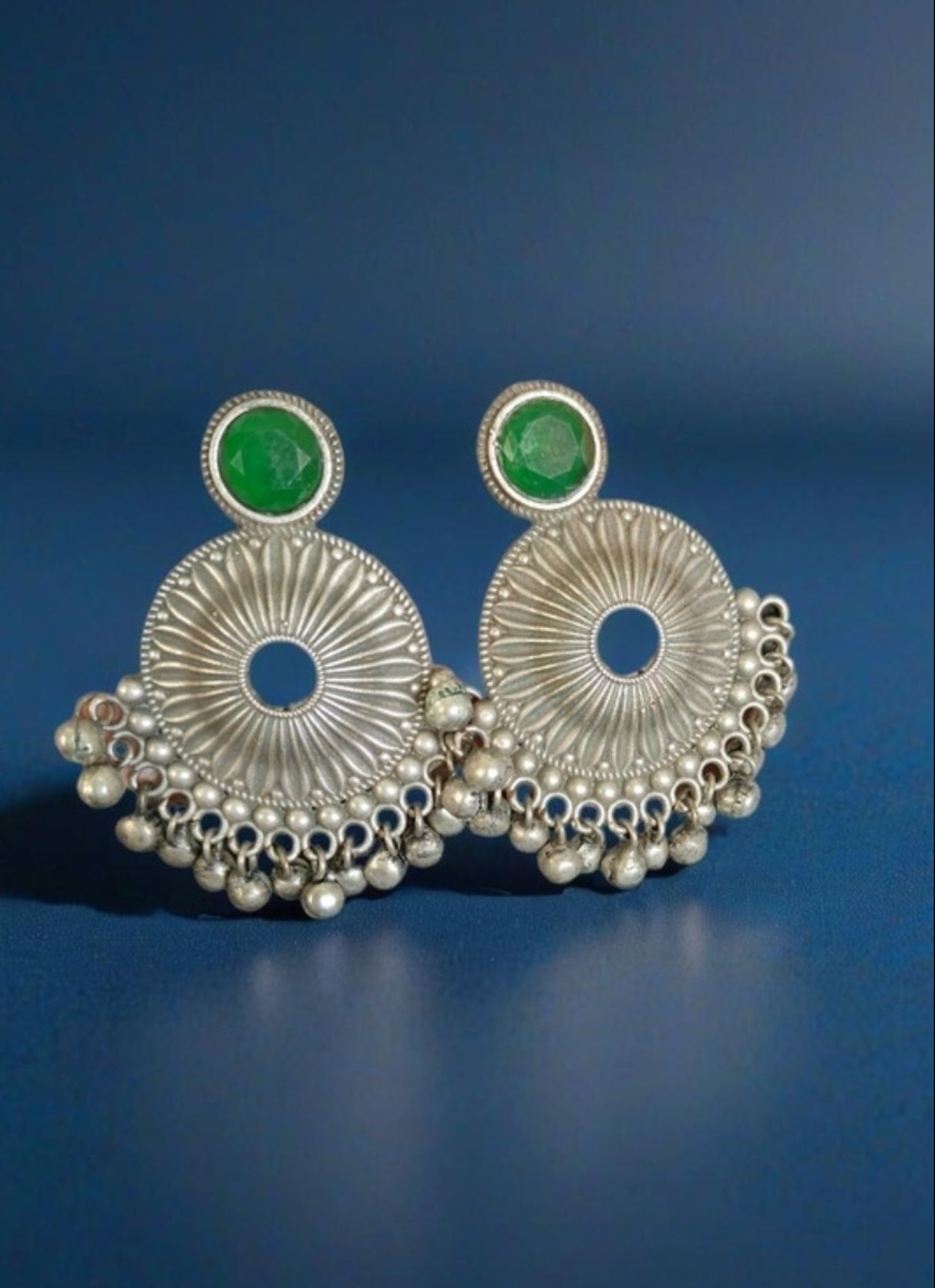 Monalisa Stone Oxidised Silver Replica Green Colour Studs - Nishkarsh the royal radiance