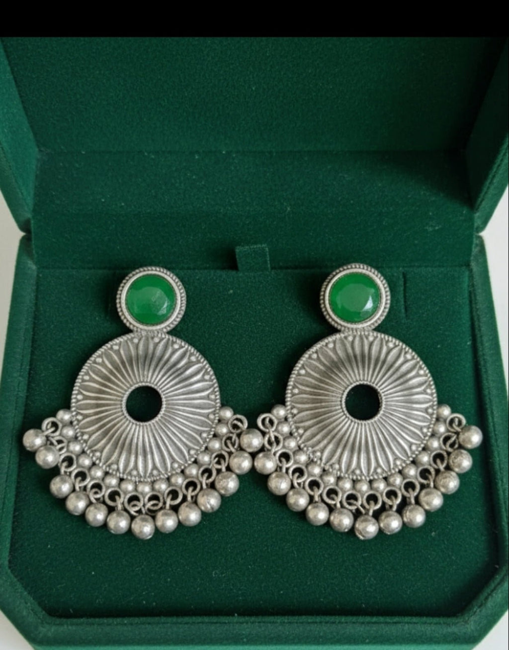 Monalisa Stone Oxidised Silver Replica Green Colour Studs - Nishkarsh the royal radiance