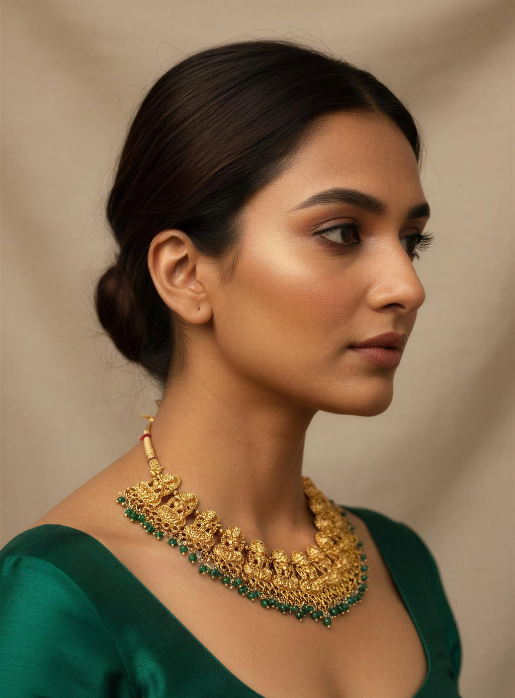 Lakshmi Devi Idol With Pearls Necklace & Studs - Nishkarsh the royal radiance