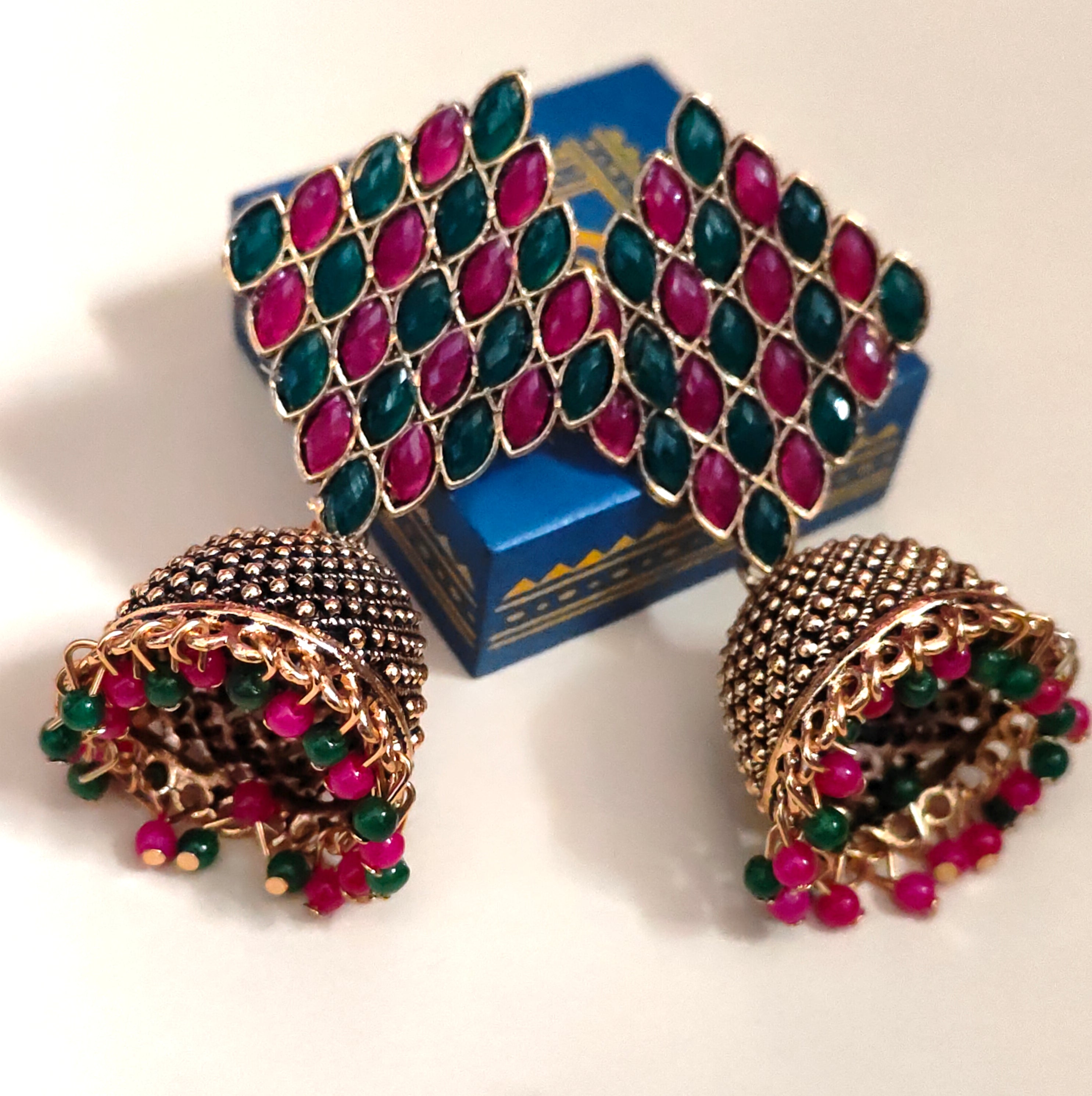 Oxidised gold jhumkas,1 pair - Nishkarsh the royal radiance
