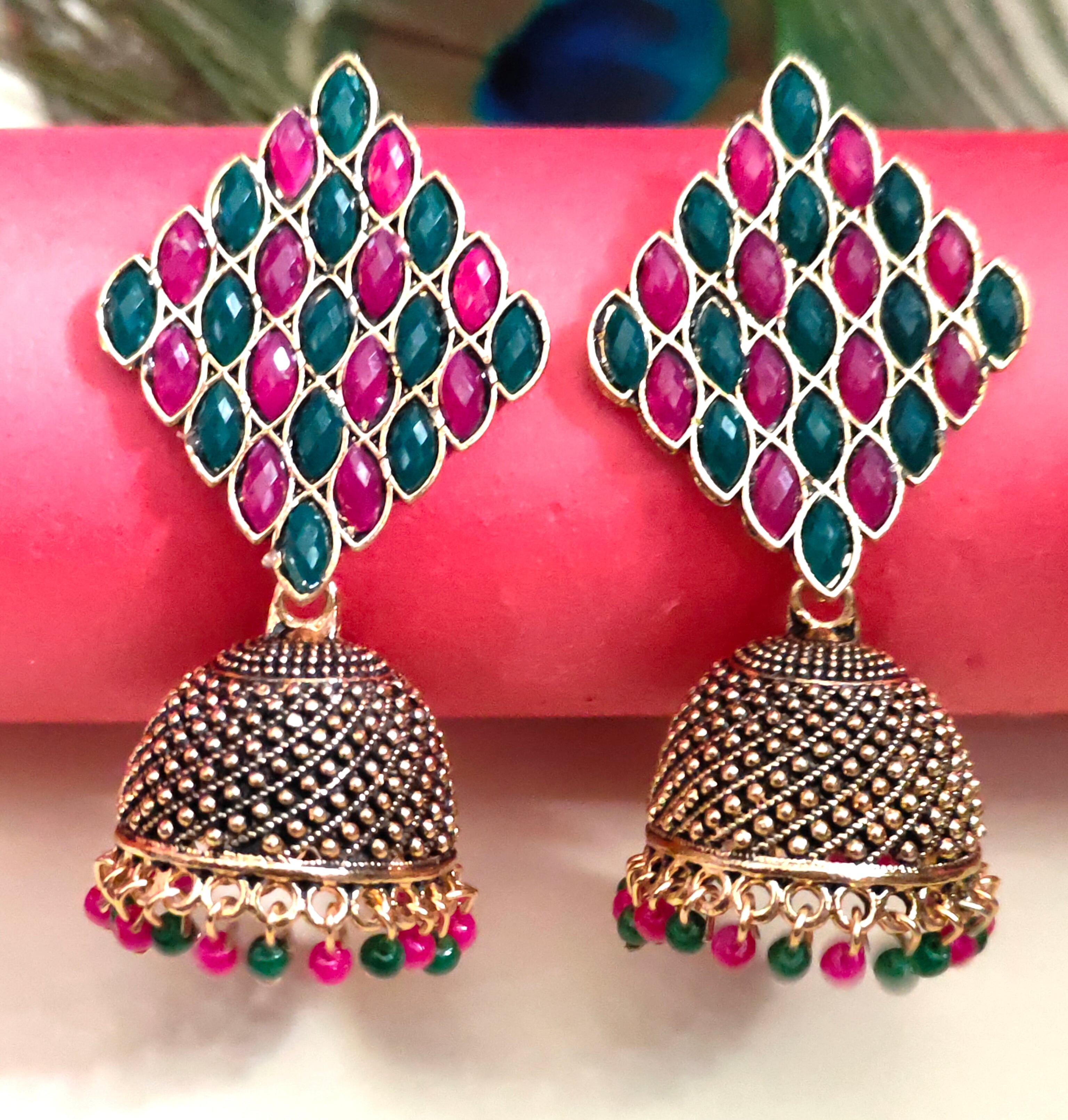 Oxidised gold jhumkas,1 pair - Nishkarsh the royal radiance