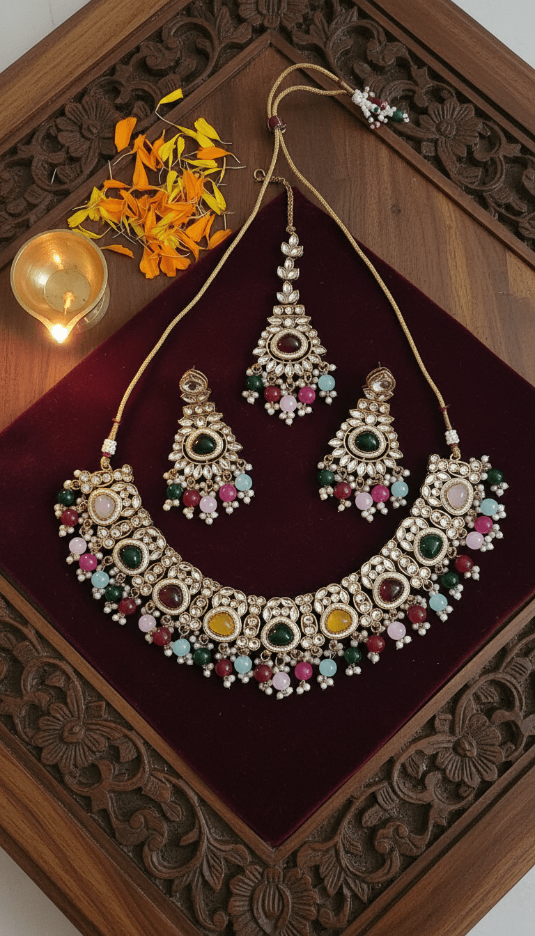Kundan Multicolor Jewellery Set - Nishkarsh the royal radiance