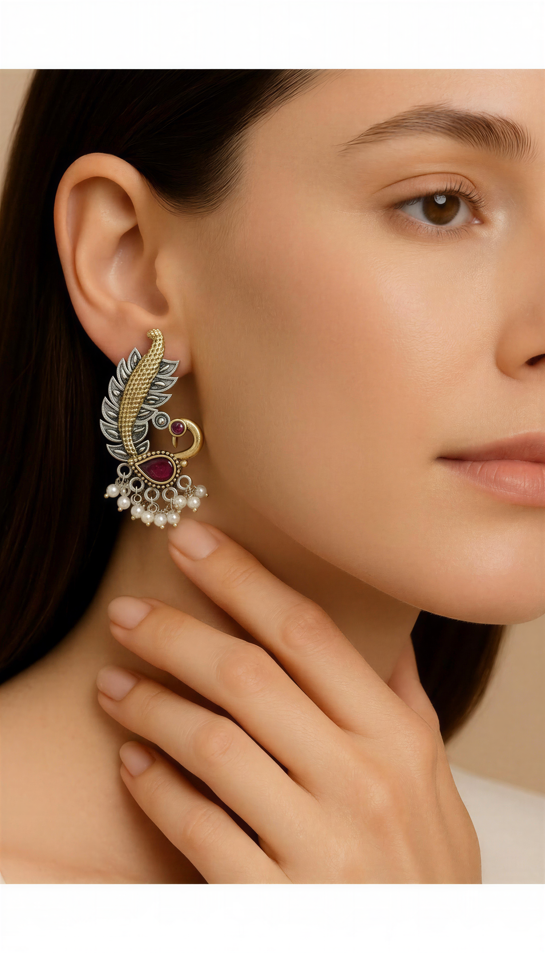 Monalisa Stone Oxidised Silver Replica Green Studs