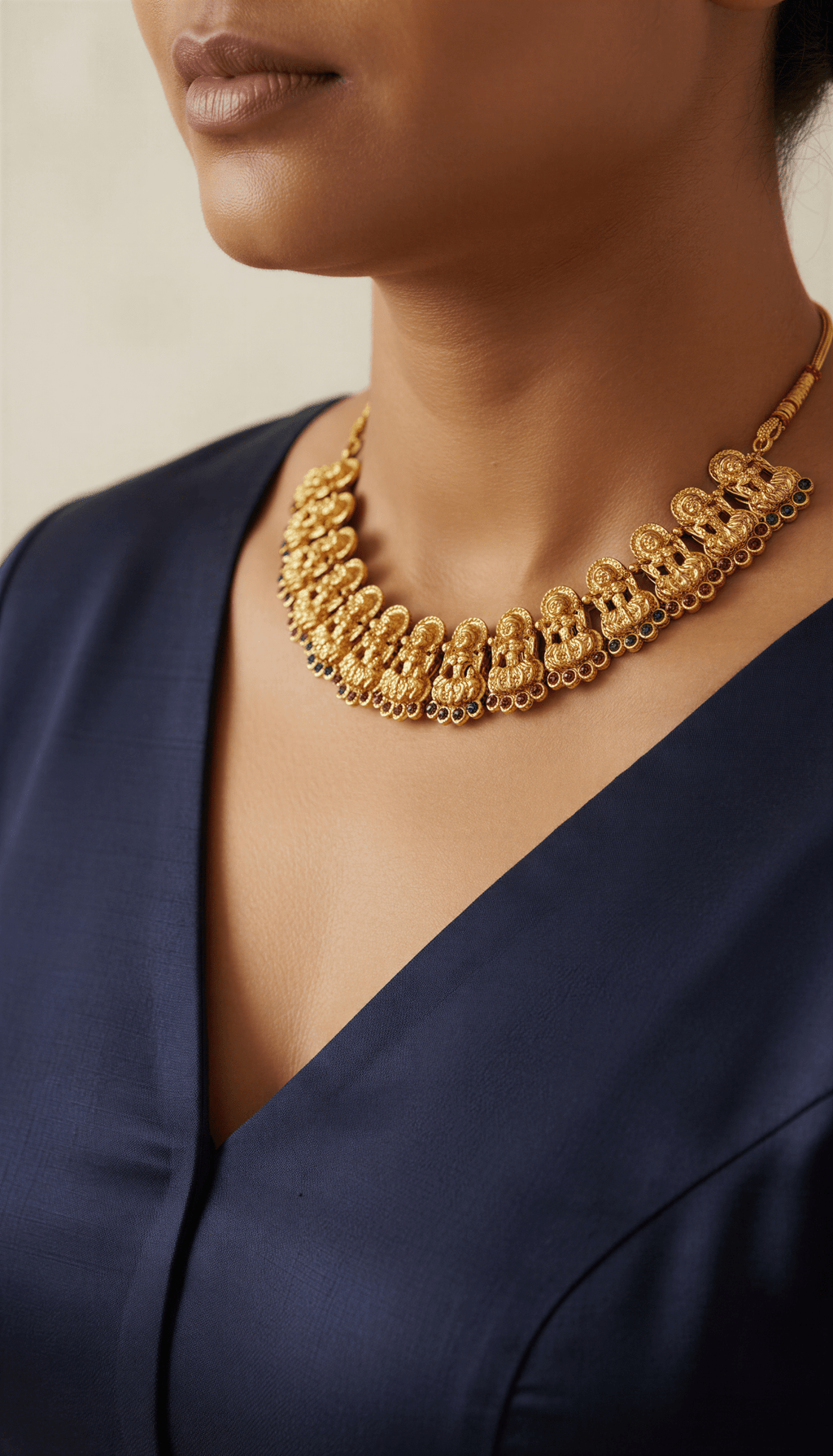 Goddess Lakshmi Devi Antique Finish Necklace With Studs - Nishkarsh the royal radiance