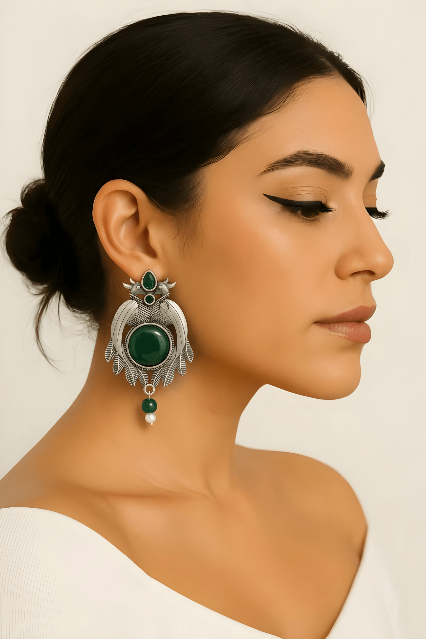 Monalisa Stone Oxidised Silver Replica Sea Green Studs - Nishkarsh the royal radiance