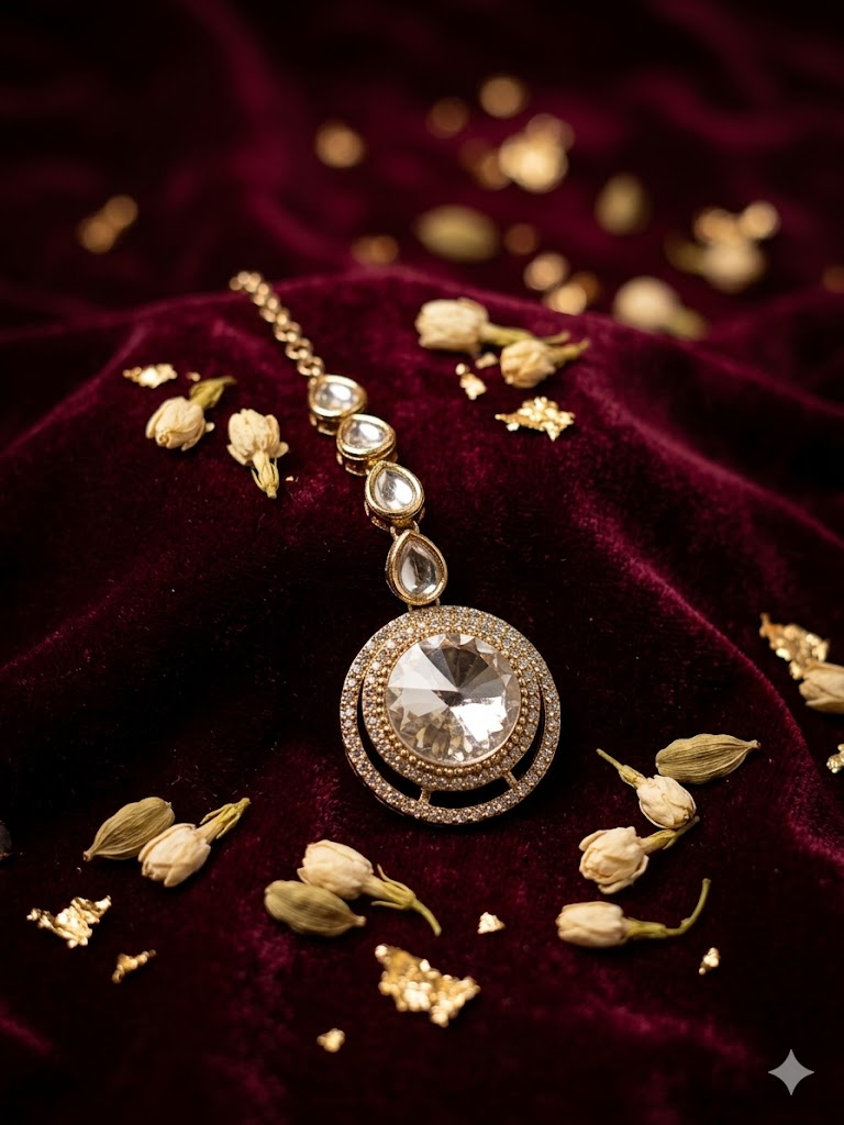 Kundan  Polki and AD Stones Necklace with White Stone Pendant