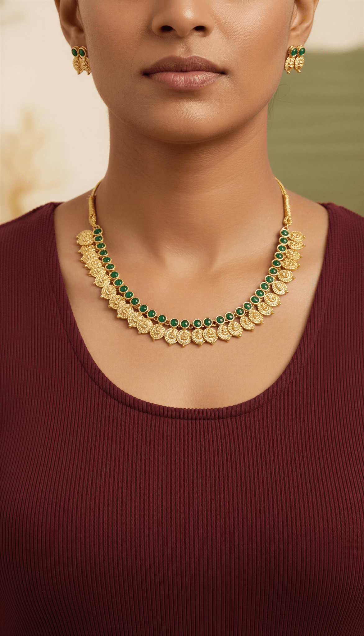 Red ruby gold plated necklace with studs - Nishkarsh the royal radiance
