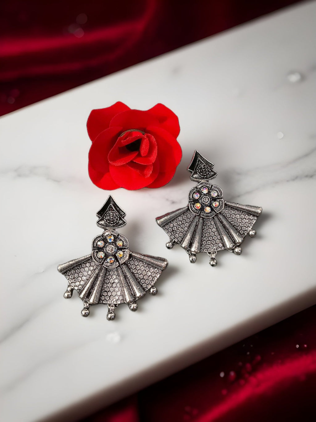 Oxidised Silver Plated Drop Earrings - Nishkarsh the royal radiance