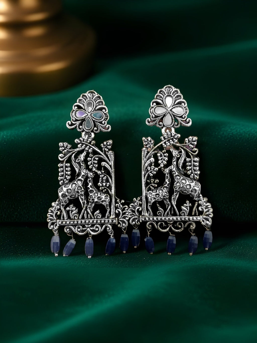 Oxidised Silver Giraffe Motif Danglers - Nishkarsh the royal radiance