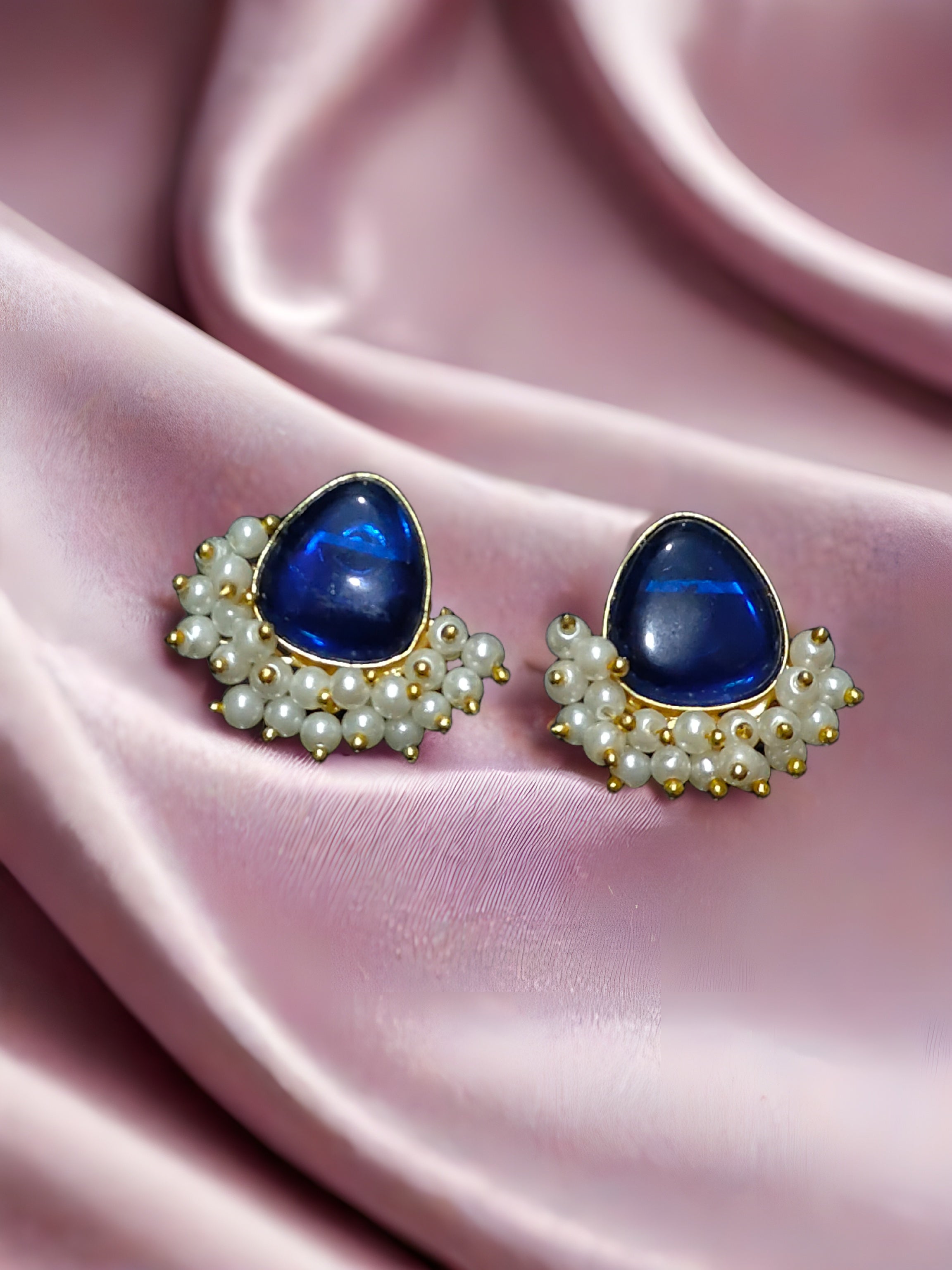 Monalisa Stone Oxidised Silver Replica Dark Blue Studs