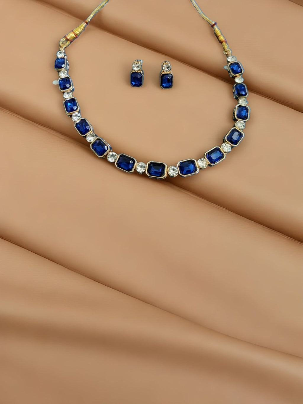 Golden Sufi Style Glass Stones Necklace Set With Pari Studs - Nishkarsh the royal radiance