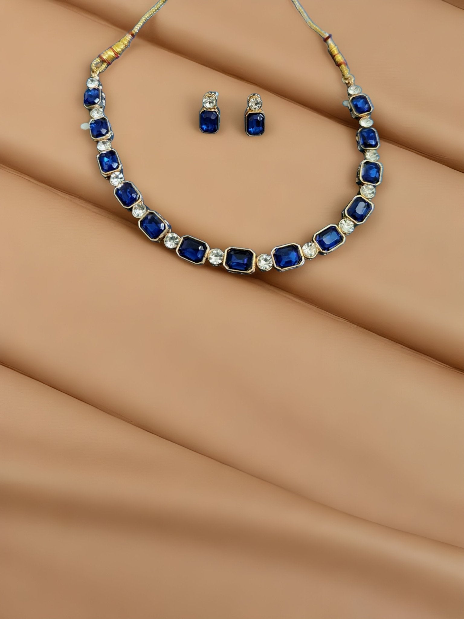Golden Sufi Style Glass Stones Necklace Set With Pari Studs - Nishkarsh the royal radiance