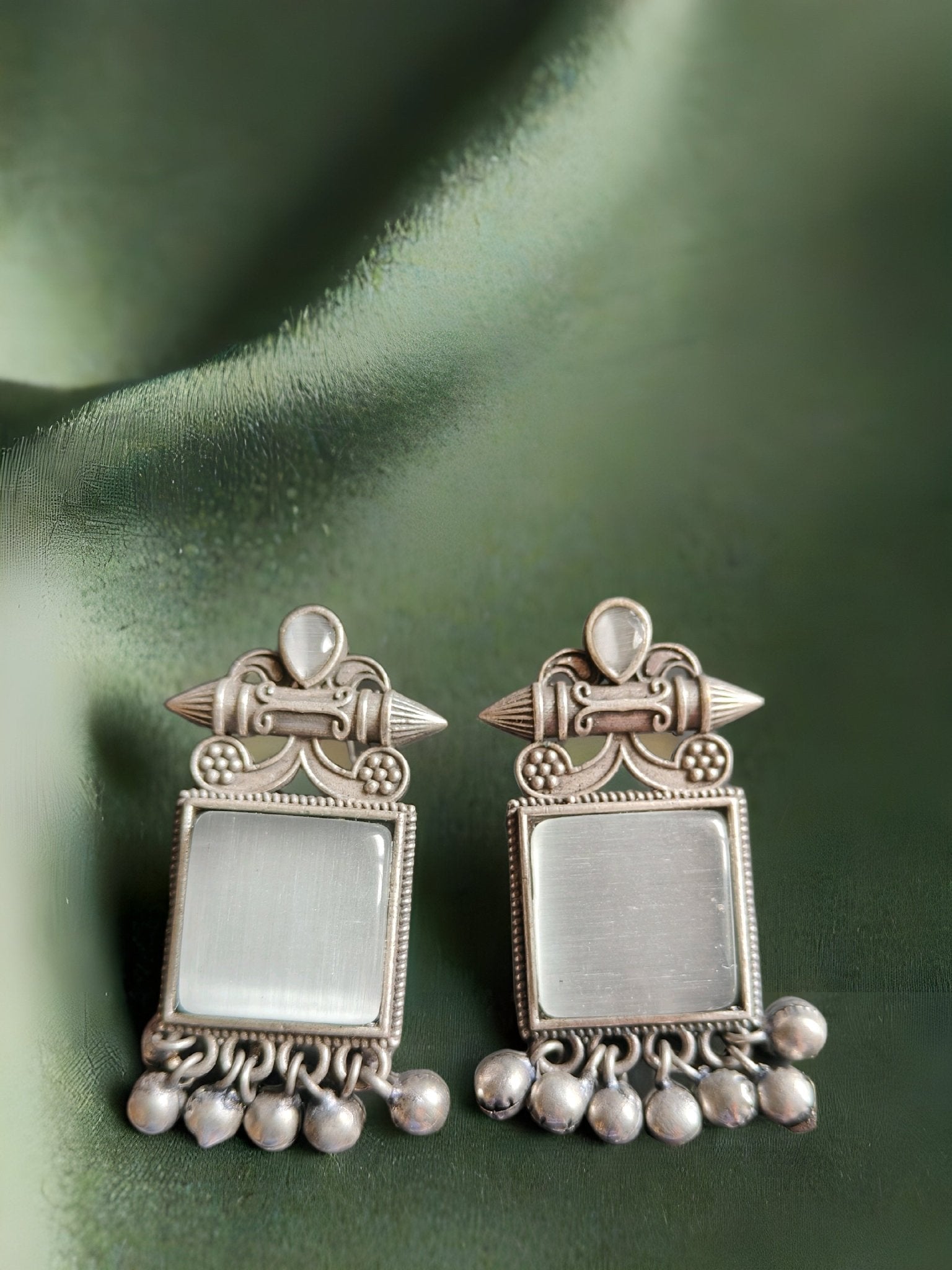 Monalisa Stone Oxidised Silver Replica Grey Colour Studs - Nishkarsh the royal radiance