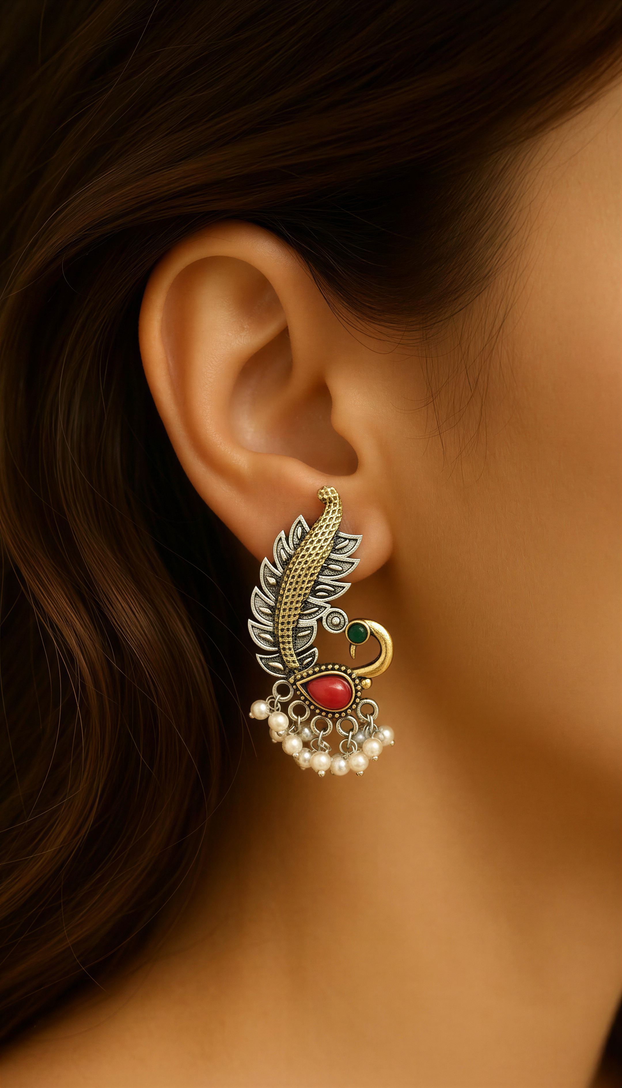 Monalisa Stone Oxidised Silver Replica Green Studs