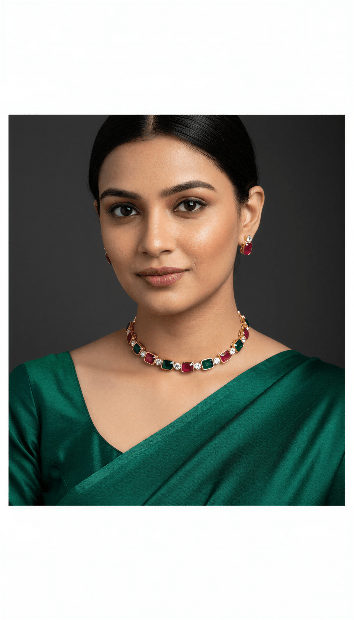 Golden Sufi Style Glass Stones Necklace Set With Pari Studs - Nishkarsh the royal radiance