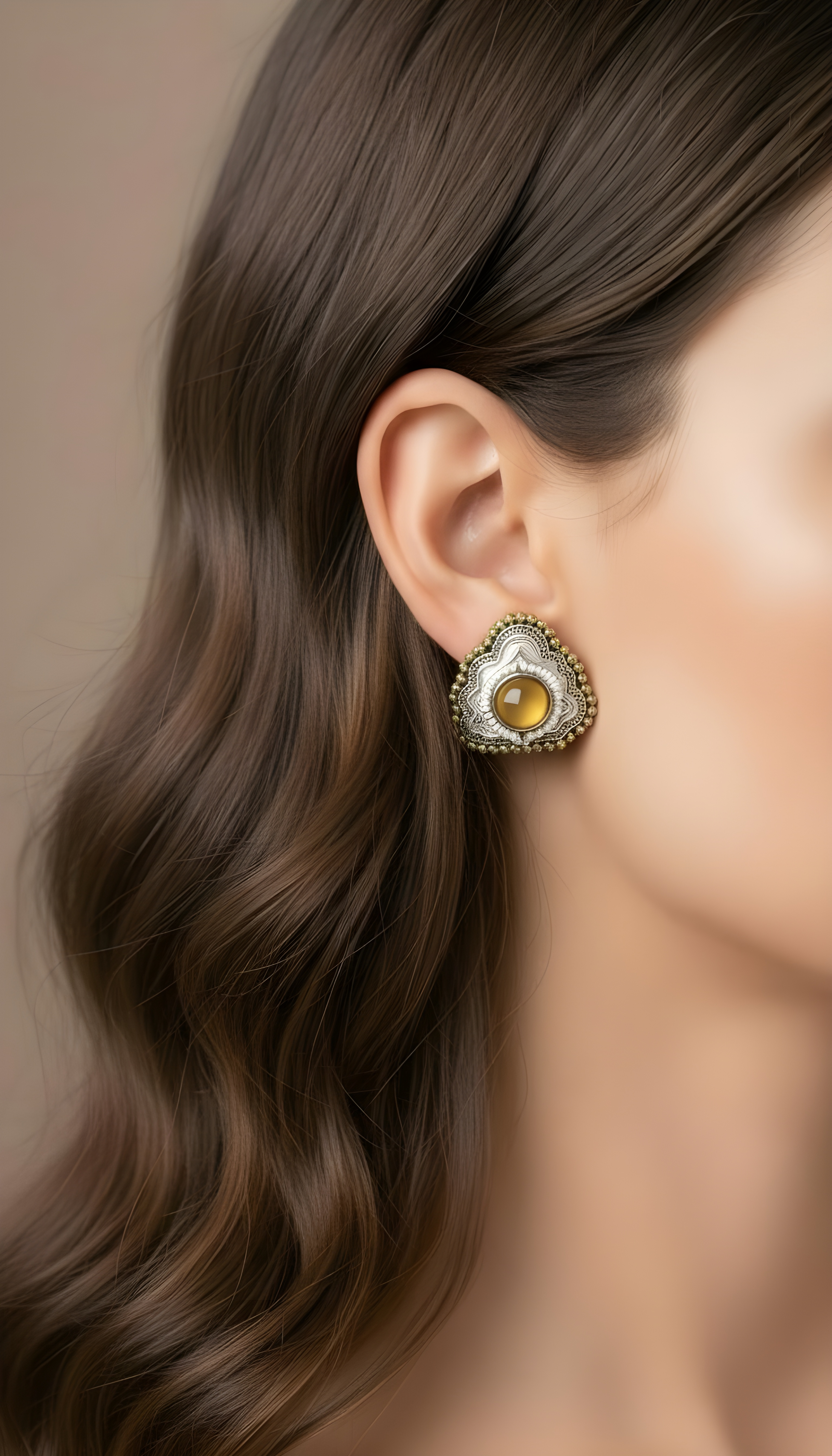 Monalisa Stone Oxidised Silver Replica Dark Blue Studs