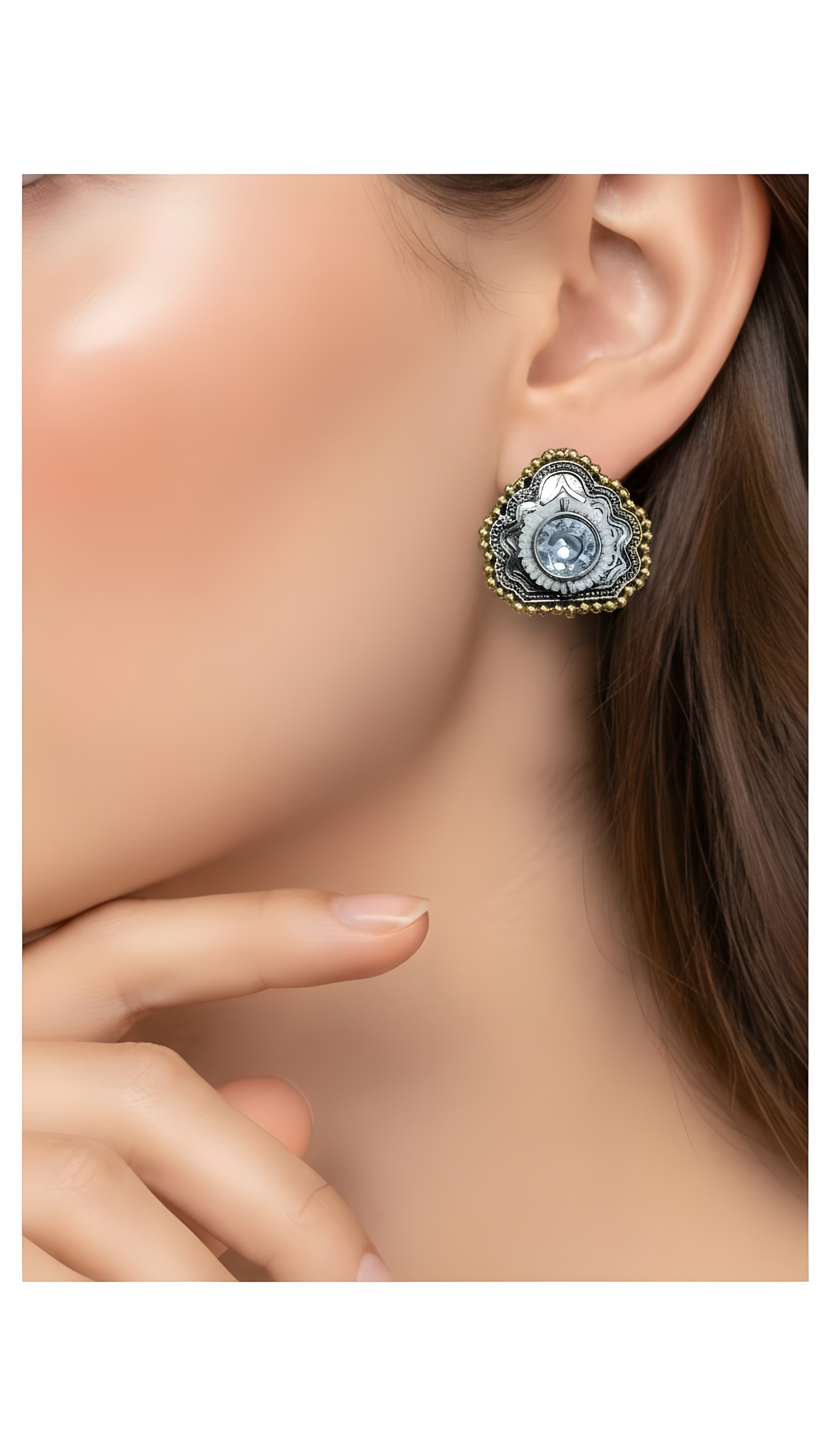 Monalisa Stone Oxidised Silver Replica Dark Blue Studs