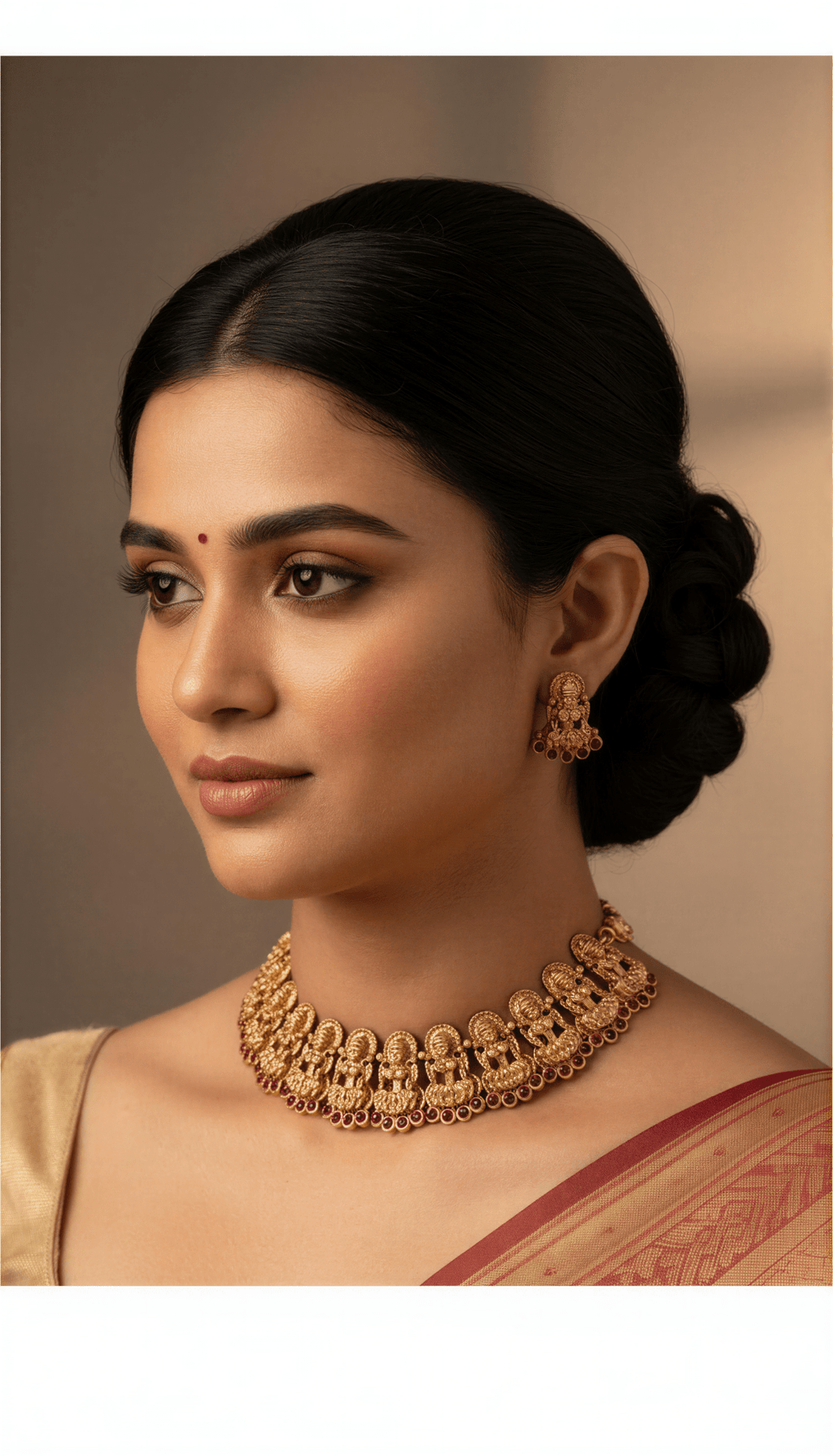 Goddess Lakshmi Devi Antique Finish Necklace With Studs - Nishkarsh the royal radiance