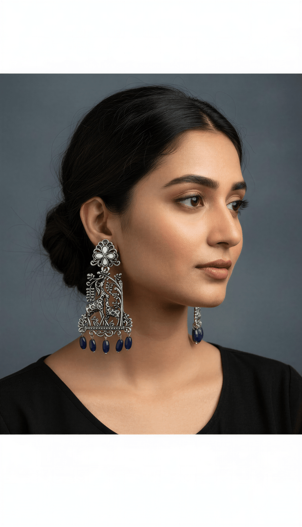 Oxidised Silver Giraffe Motif Danglers - Nishkarsh the royal radiance
