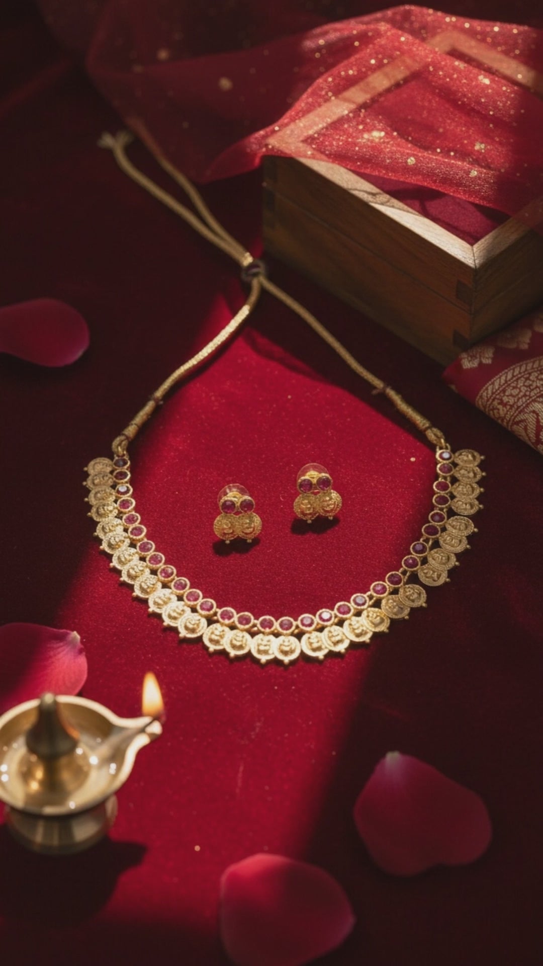 Red ruby gold plated necklace with studs